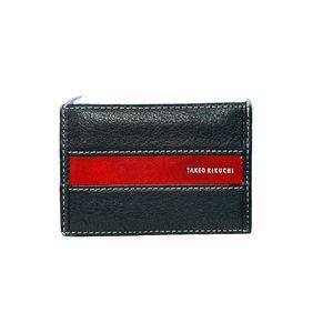 Takeo Kikuchi Black Red Strip Leather Men’s Compact Card Holder Case Wallet